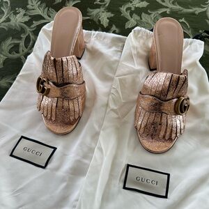 Gucci Women's Rose Gold Fringe Mules
